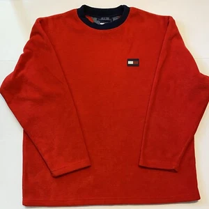 Vtg Tommy Hilfiger Red Fleece Crew Neck Sweatshirt Pullover Men's Large - Picture 1 of 7