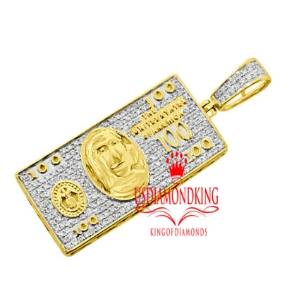 Dije colgante de dinero en efectivo con diamantes genuinos de oro amarillo real de 10 quilates de 1,65' Foto 1 de 3