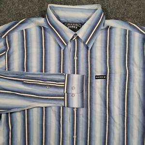 Vintage Avirex Shirt Mens XL Button Up Blue Striped Y2K Hip Hop Long Sleeve NWT - Picture 1 of 10