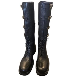 Jeffrey Campbell Moss Knee High Black Leather Distressed Boots NEW Womens Size 8 - Picture 1 of 8