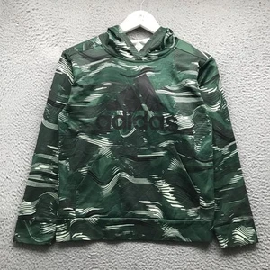 Adidas Sweatshirt Hoodie Boys Youth M Camouflage Graphic Logo Pocket Green Black - Picture 1 of 4