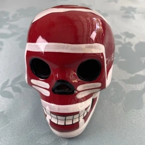 Kansas City Chief ceramica teschio dipinto a mano Dia de los Muertos arte popolare messicana - Foto 1 di 7