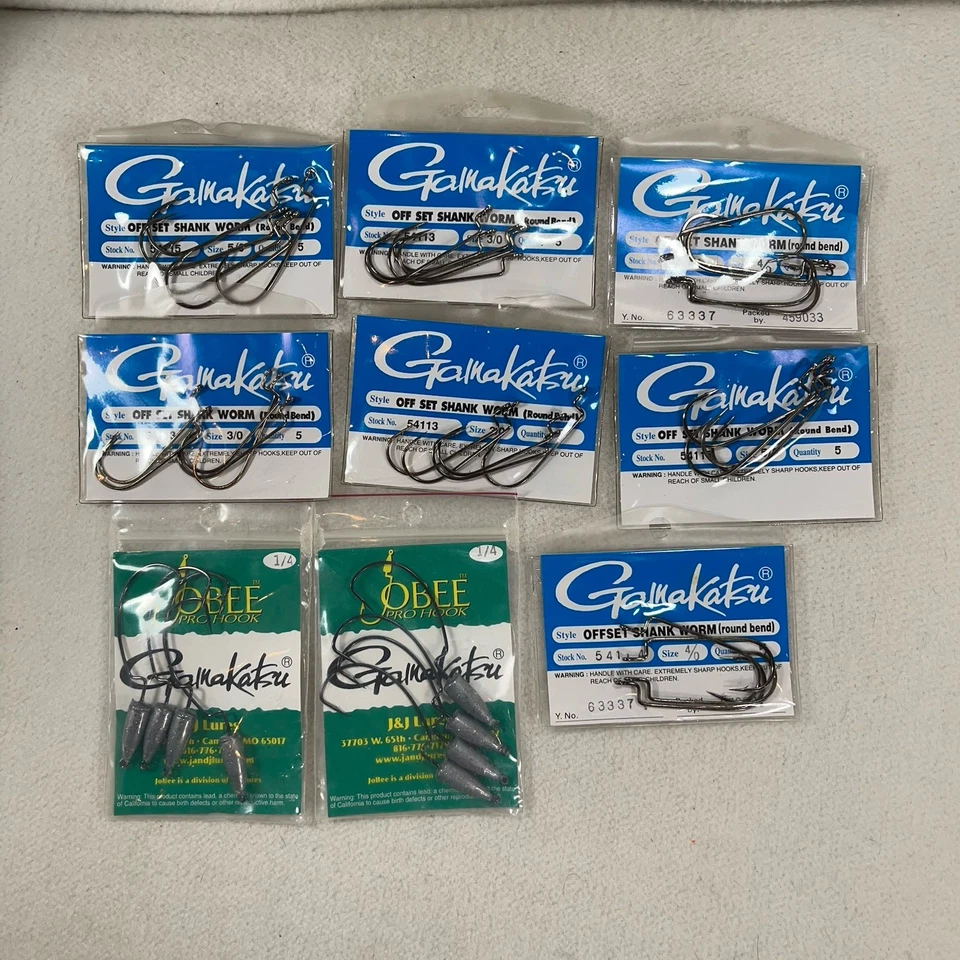 New  7 Pkgs Gamakatsu Offset Shank Hook# 3, 4, 5 &  2 Pkgs Jobee Pro Hooks 1/4 - Image 1 of 4
