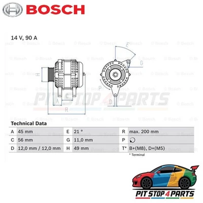 Bosch 0986046090 Alternator 200 mm Fits Alfa Romeo 156 2000-2002 51859642 - Image 1 of 4