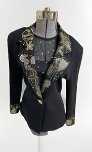 St. John By Marie Gray Blazer Size 10 Sea Horse Long Jacket Gold Sparkle 2 PC - Picture 1 of 24