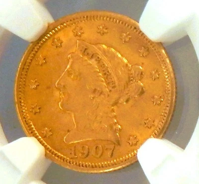 1907 年 2.5 美元自由女神头金币 NGC 评级 MS 62 Coronet Quarter Eagle — 第 1/4 张图片