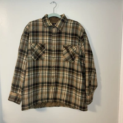 Arrow Sportswear Shacket Mens XL Brown Plaid Lined Quilted Wool - Image 1 of 4