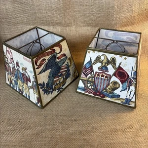 Set of Two Vintage Small Square Lamp Shades w/ bulb adapters Federal 1776 - Picture 1 of 6