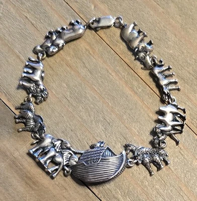 Pulsera Kabana Plata Esterlina Arca de Noé Dije .925 Cristianismo 8" Largo Foto 1 de 4