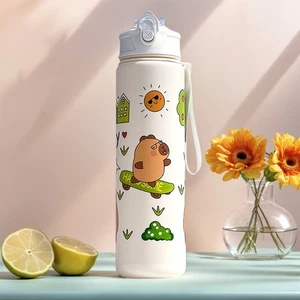 800ml Capybara Niedlicher Trinkbecher mit Strohhalm & Griff Reise Trinkflasche (grün) - Bild 1 von 8