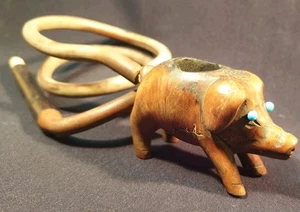 Ancienne rare pipe zoomorphe cochon aux Yeux Bleu "Bruyère WW1 poilu" - Foto 1 di 20