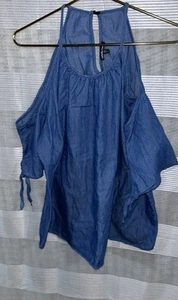 Charlotte Russe + Womens Shirt Top Blouse Plus Size 2X Cold Shoulder Denim 25x25 - Picture 1 of 4
