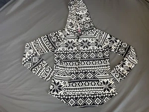 NO BOUNDARIES Black White Fair Isle Nordic Hoodie Junior's Size Medium 7-9 - Picture 1 of 9