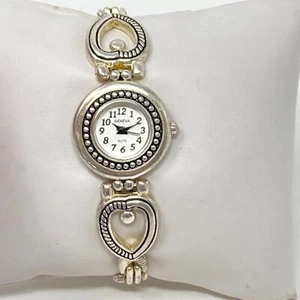 Vtg Geneva Watch Women 24mm Silver Tone Heart Band Toggle Clasp New Battery 7" - Picture 1 of 21
