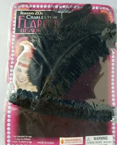 Roaring 20s sequined show girl flapper had band black feather plume new Costume - Picture 1 of 8