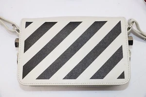 OFF-WHITE Calfskin Diag Flap Bag Women Unisex Crossbody Bag - White/Purple - Picture 1 of 16