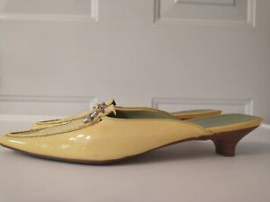 Cole Haan Yellow Patent Leather Kitten Heel Mules Shoes sz Women's 9.5M