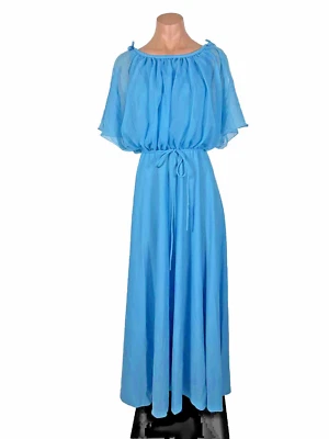 Maxi vestido de fiesta de gasa blusa de hadas con corbata Illusion de colección de los años 70 9/10 ILGWU Foto 1 de 4