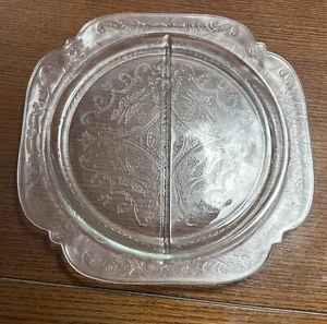 Vintage 1930s Clear Etched Glass Divided Dinner Serving Plate - Picture 1 of 6