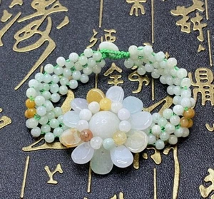 Grade A 100% Natural Beads Flower Jadeite Jade Handmade Bracelet #J0230 - Imagen 1 de 7