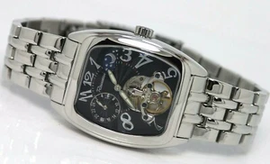 NEW ROUSSEAU AUTOMATIC MULTI FUNCTION PARTIAL SKELETON BLACK DIAL WATCH STEEL - Picture 1 of 11