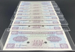 Lot 8 Banknote Great Britain Armed Forces 10 Shillings Unc Consecutive Serial - Picture 1 of 4