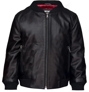 Kids Unisex Varsity Black Baseball Leather Bomber Black Jacket (1-13Years) - Picture 1 of 9