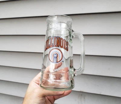 🔥 Illinois Fighting Illini Chief Illiniwek Clear Glass Beer Stein Mug 7" Tall - Image 1 of 2