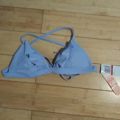 GB SOLID RUFFLE MOLDED Padded Blue triangle HALTER SWIMSUIT TOP SIZE XS - Image 1 of 4