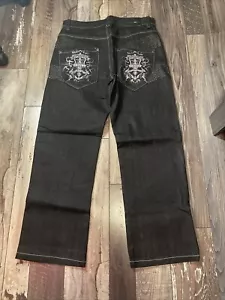 Premium Raw Blue Y2K Vintage Affliction Wings Embroidered Jeans Size 34x32 - Picture 1 of 5