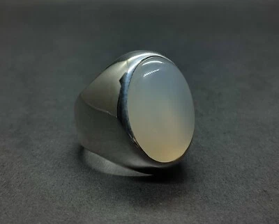 Anillo de cuarzo blanco natural de plata de ley 925 hecho a mano liso Dur e Najaf para hombre Foto 1 de 4