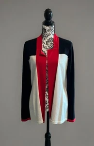 Liz Claiborne - White Black Red Long Sleeve Open Cardigan w Strap - Size Large - Picture 1 of 8