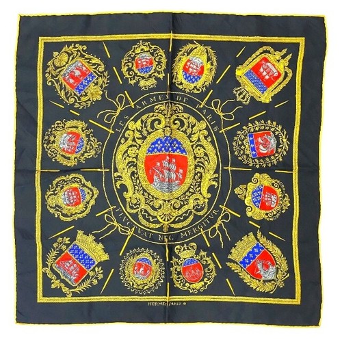 HERMÈS Hermes Carre 40 fazzoletto sciarpa Petit Les Armes De Paris stemma seta bl
