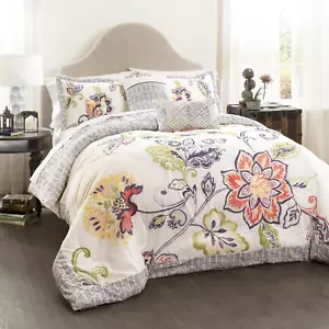 Aster Comforter Flower Pattern Reversible 5 Piece Lightweight Bedding Set, Coral - Picture 1 of 4
