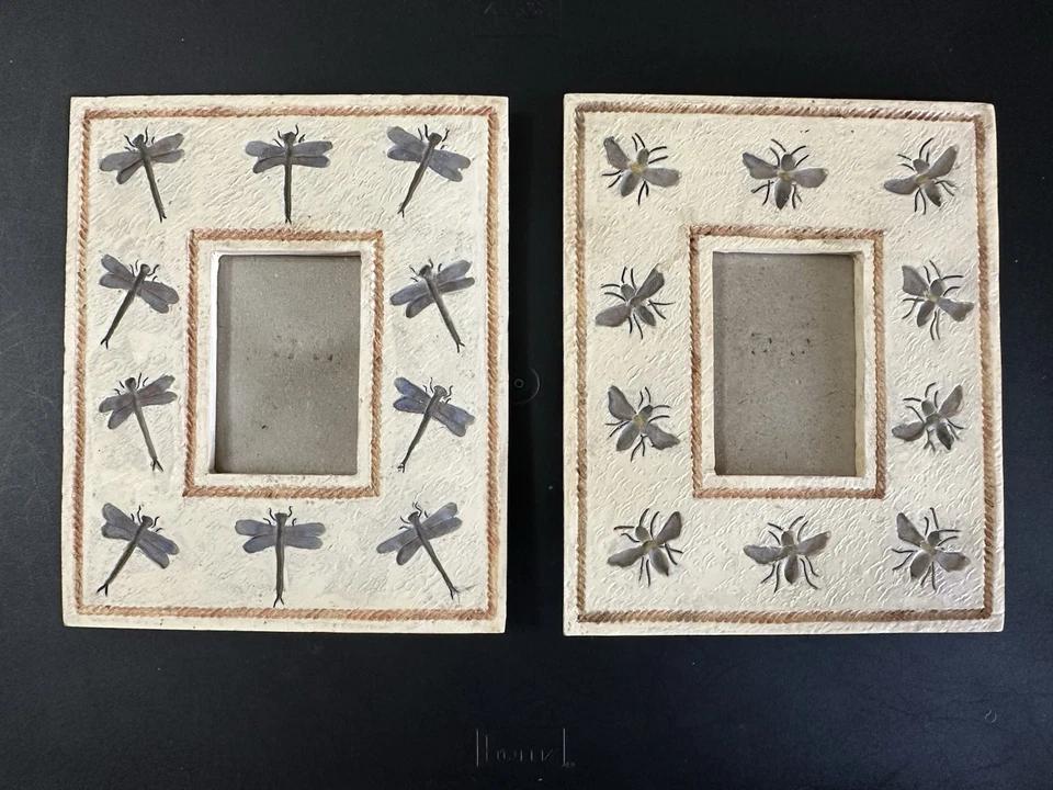 DRAGONFLY and BEE 画框 5x6 2.5 x 1.75 米色树脂 Cottagecore — 第 1/4 张图片