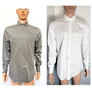 Calvin Klein Mens Dress Shirts Long Sleeve Slim Fit Stretch Gray White 15 34/35 - Picture 1 of 21