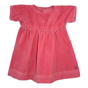 Petit Bateau Baby Girls Dress  Short Sleeve Coral Pink Pinwale Corduroy Kids 6M