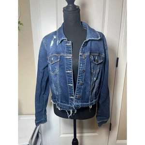 Jeansjacke Blau Distressed Cropped Größe L Freizeitjeans - Bild 1 von 6