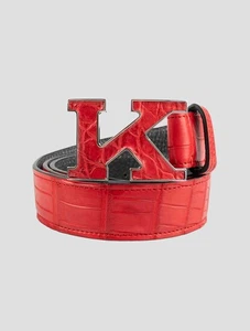 NEW KITON RED LEATHER CROCODILE BELT EU 95 CM - 38 KBEZ6 - Picture 1 of 2
