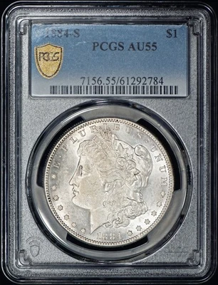 1884-S Morgan Silver Dollar $1 PCGS AU55 w/ Gold Shield - Image 1 of 4
