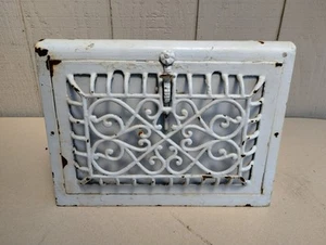 Antique Ornate Cast Iron Heat Register Floor Wall Grate 4x8" Rough-In Pat. 1911 - Picture 1 of 18