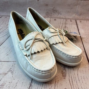 Cobbie Cuddlers White Leather Oxford Loafers Comfort Walking Shoes Sz 9W NOS - Picture 1 of 14