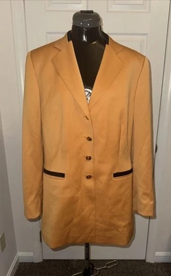 复古 Escada by Margaretha Ley 女式芥末金色西装外套羊毛夹克尺寸 42 US12 — 第 1/4 张图片