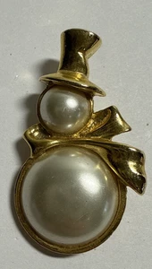 Vintage Snowman Pin-Gold Tone with Faux Pearls - Picture 1 of 4