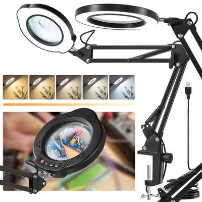 2-in-1 Lupe mit Licht und Ständer 10X 15X Lupenleuchte Dimmbar Schreibtischlampe - Bild 1 von 4