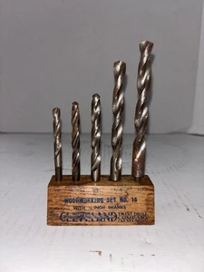 Vintage Cleveland Spiralbohrer Holzbearbeitung Set Nr. 14 m. 1/4" Schaft 5-teilig 1/4" - 1/2" - Bild 1 von 5