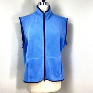 Oleg Cassini Lite Blue Fleece Vest XL Zip Front Black Piping Trim Pockets Collar - Picture 1 of 13