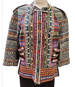 Byron Lars Beauty Mark Rare Black/Multi Color Print Twill Blazer Size Sm - Bild 1 von 12