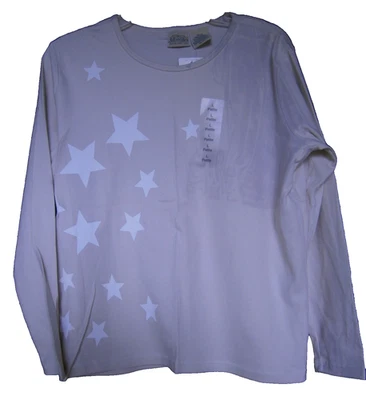 Camiseta Blusa Top St Johns Bay PL Beige NUEVA B40 Camiseta Manga Larga Estrellas Algodón Foto 1 de 4