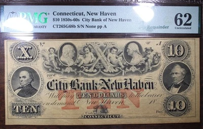 1850s-60s $10 New Haven Connecticut City Bank Of New Haven Note PMG 62 - Image 1 of 2